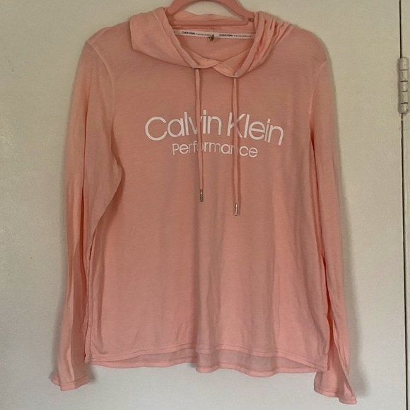 Calvin Klein Tops - Calvin Klein Performance Logo Salmon Color Long Sleeve T-Shirt Hoodie Size XL